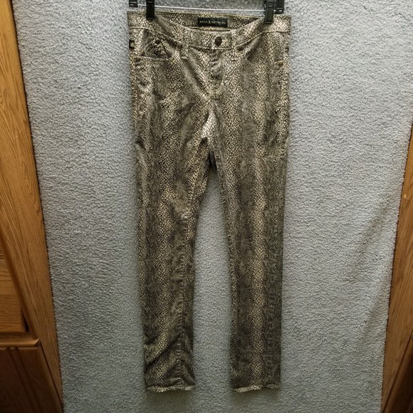 Rock & Republic 8 Berlin Glitter Animal Print Tan Skinny Jeans 31" 31.25" 8.75" - Picture 1 of 12